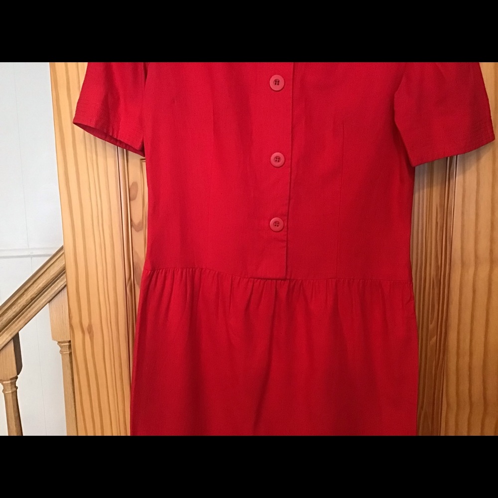 VINTAGE RED LIZ CLAIBORNE RAW SILK DRESS sz 10 - 80’s 90’s PLEATS - Picture 4 of 10